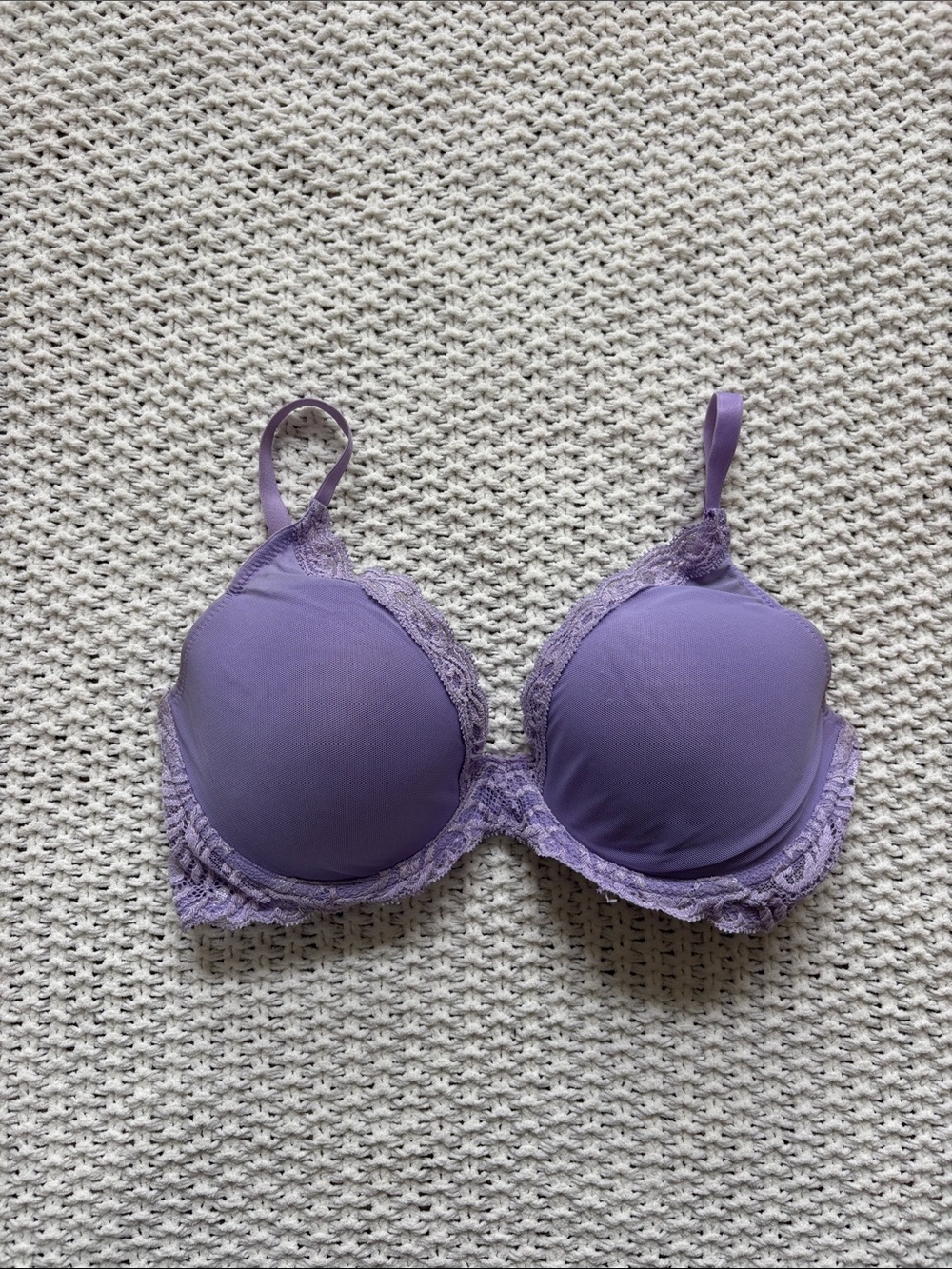 Purple Lavender Lilac Natori Feathers Contour Plunge Bra Lace 36D